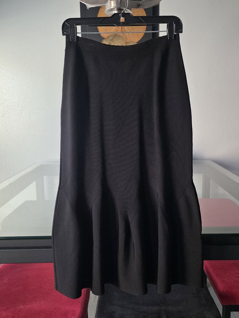 bebe Black Knit Sweater Flare Ruffle Midi Skirt Medium